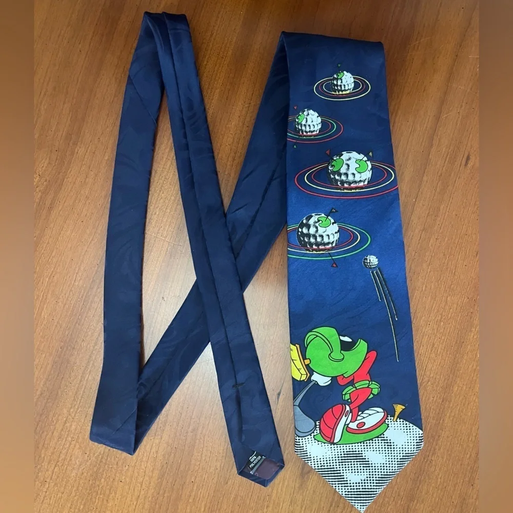 🌌 Vintage 1990s Marvin the Martian Golf Looney Tunes Tie USA Made